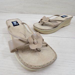LEI Chunky Platform Flip Flop Thong Sandal Tan  Raffia 90s' Y2K Flower Size 8